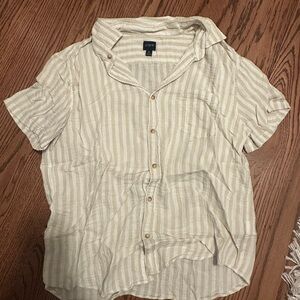 J. Crew Cream and Tan Striped Short-Sleeve Button Shirt